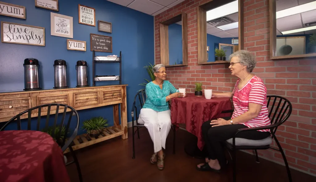 Women having coffee and talking